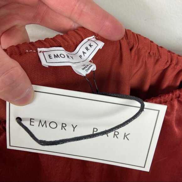 NWT Emory Park Burnt Rust Ruffle Strapless Jumpsuit Satin Red Brown Size Medium - Picture 4 of 13